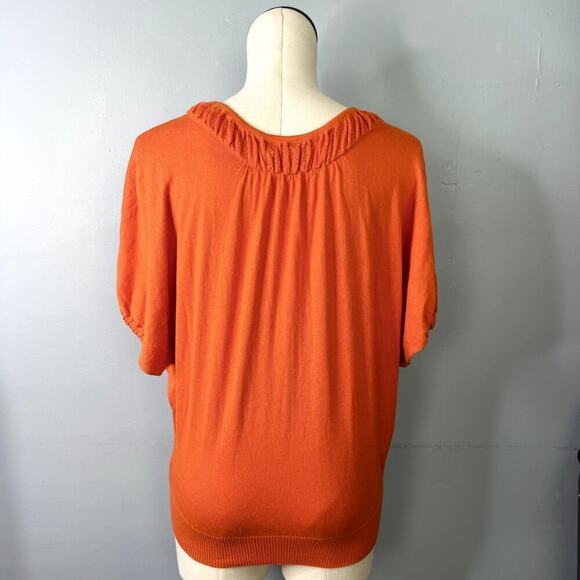 Anthro Moth Pullover Dolman Batwing Orange Silk Blend Short Sleeve Sweater Sz M - Picture 4 of 11